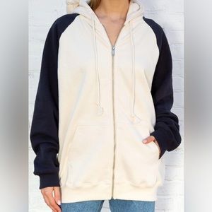Brandy Melville Oversized Christy Color Block Hoodie (Cream & Navy)